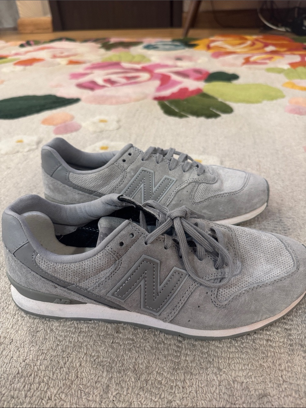 New Balance Men's Light Grey Suede & Mesh Sneakers